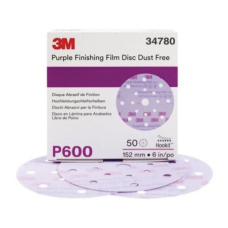 3M 3MTM HookitTM Purple Finishing Film Disc DF 260L, 34780, 6 in 17 Hole, P600, 50PK 7100122781